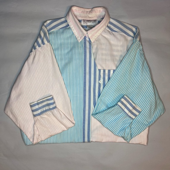90's Vintage Tower Club Women's Striped Button Up Long Sleeve Shirt Dress Medium - Picture 2 of 5